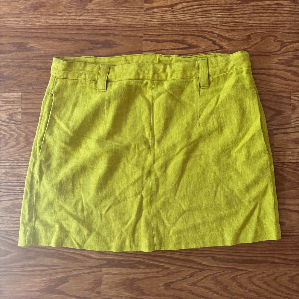 Free People Chartreuse Green Linen Blend Mini Skirt Size 12 Boho‎ Summer Pockets